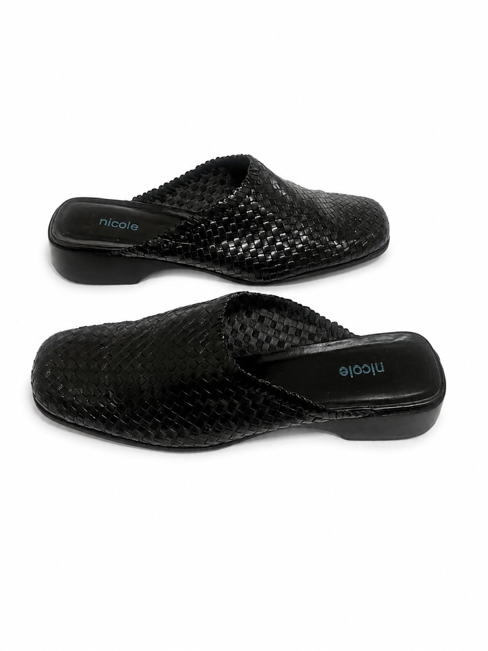 Nicole Black Woven Slip-On Mules with Low Heel